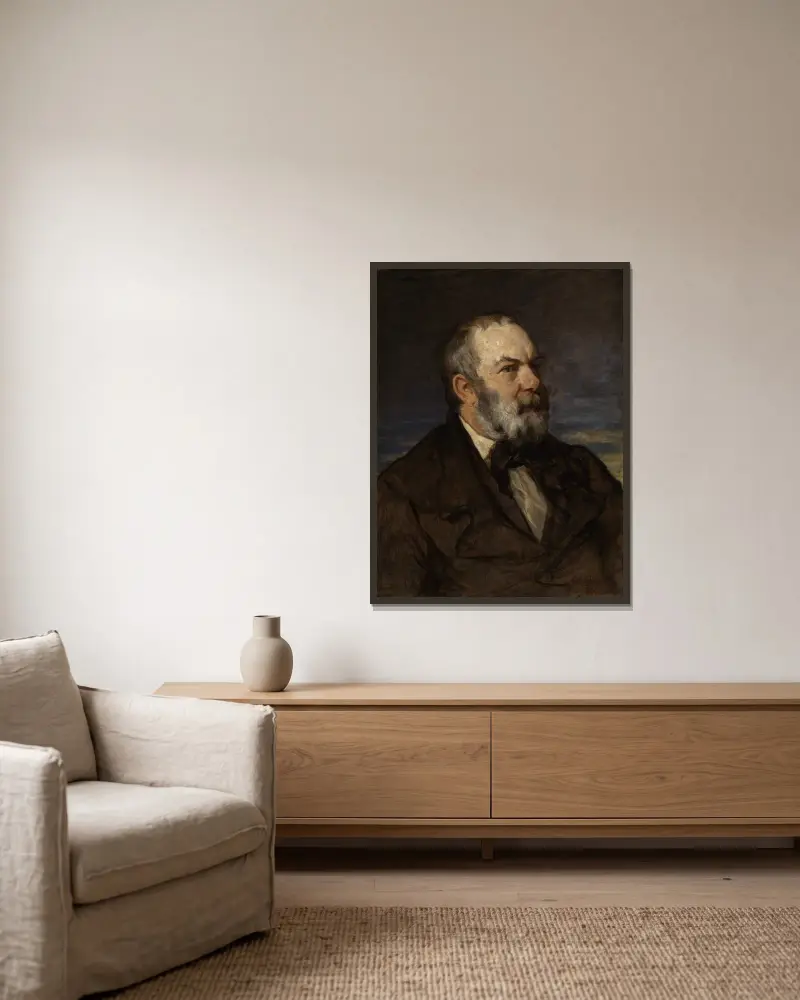 Porträtt av målaren Johann Wilhelm Schirmer av Hans Canon inramad på en vägg
