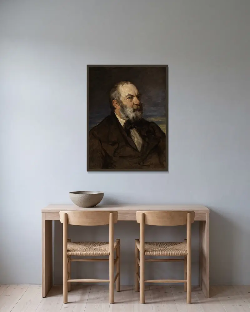 Porträtt av målaren Johann Wilhelm Schirmer av Hans Canon inramad på en vägg