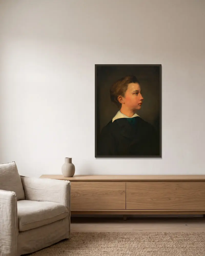 Porträt eines Knaben von Hans Canon gerahmt an einer Wand