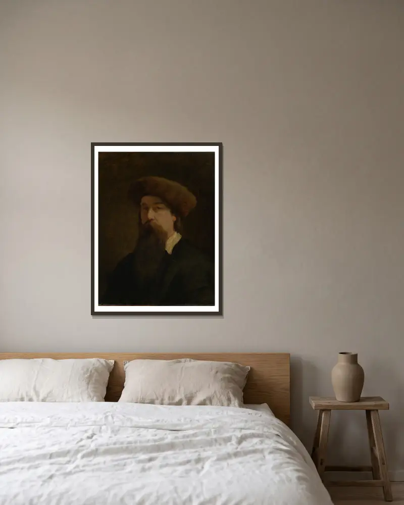 Self-portrait av Hans Canon inramad på en vägg