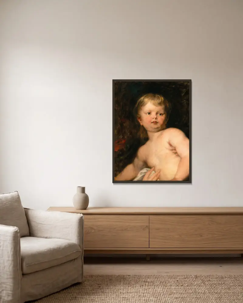 Das Christkind von Hans Canon gerahmt an einer Wand