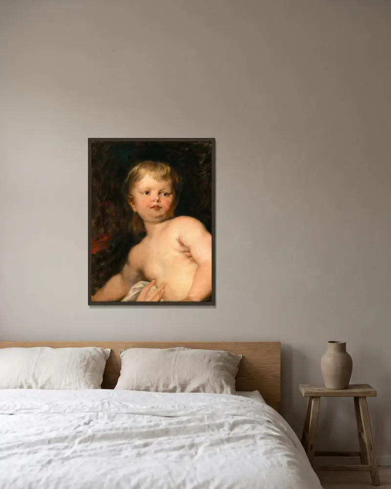 Das Christkind von Hans Canon gerahmt an einer Wand