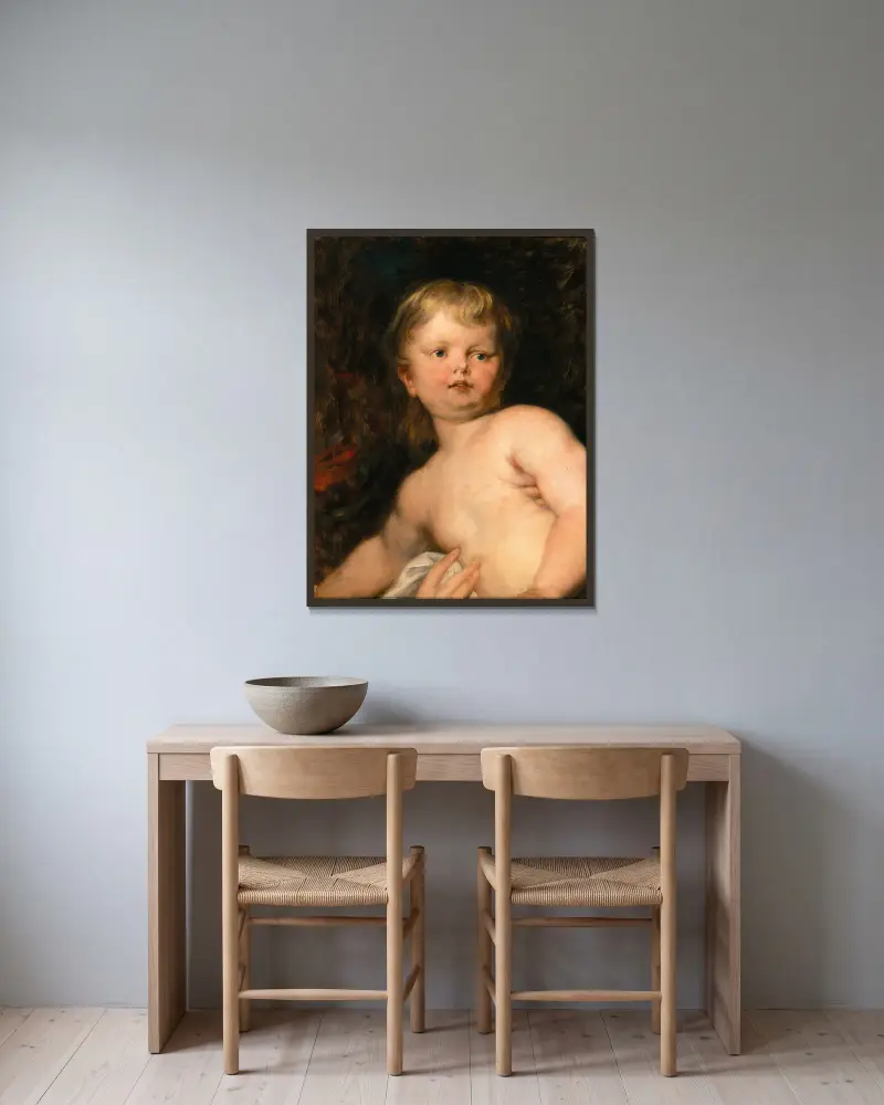 Das Christkind von Hans Canon gerahmt an einer Wand