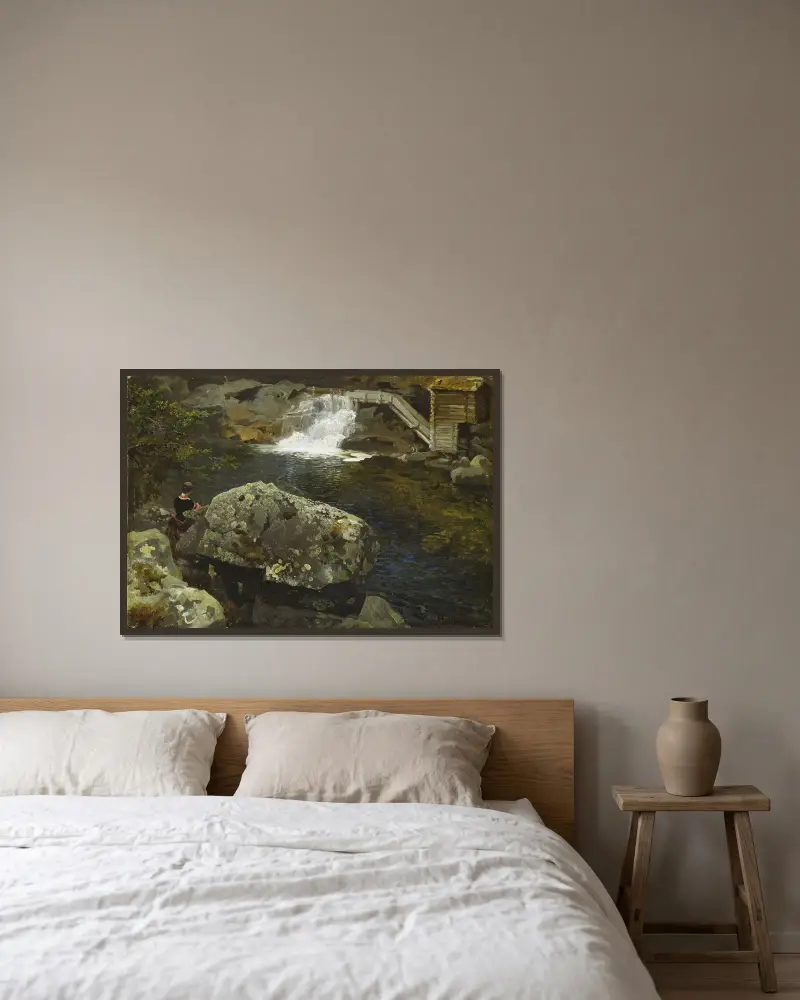 Am Mühlenteich von Hans Gude gerahmt an einer Wand