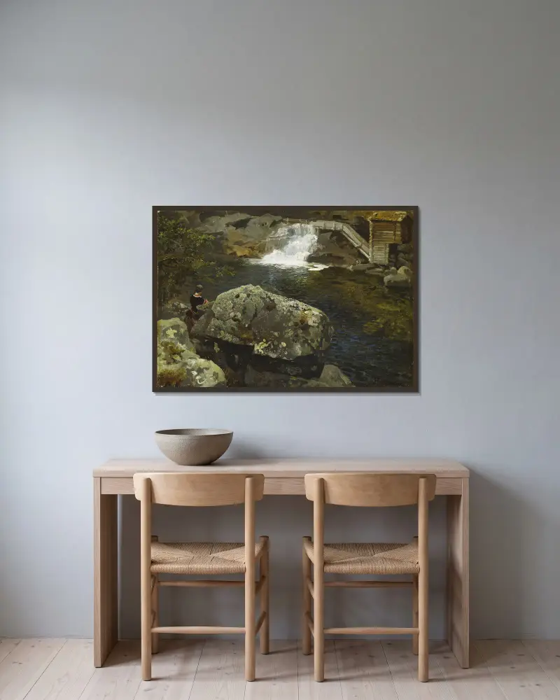Am Mühlenteich von Hans Gude gerahmt an einer Wand