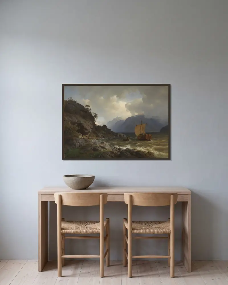 Från Norges västkust av Hans Gude inramad på en vägg