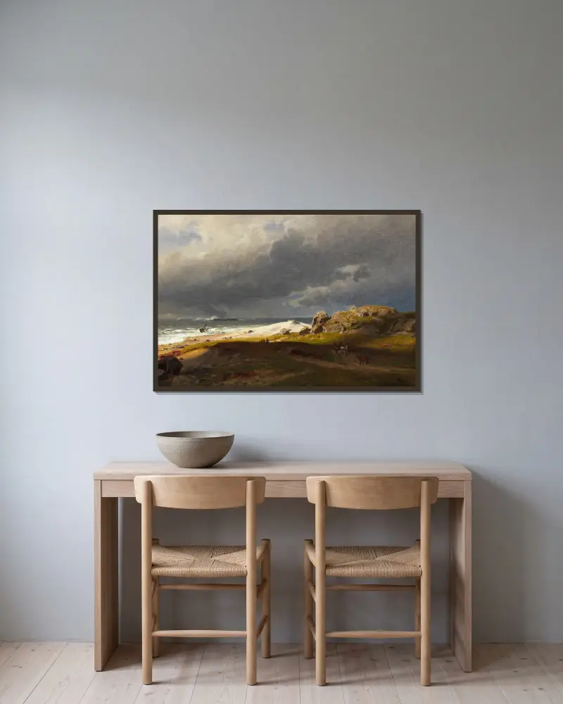 Nordische Küstenlandschaft av Hans Gude inramad på en vägg