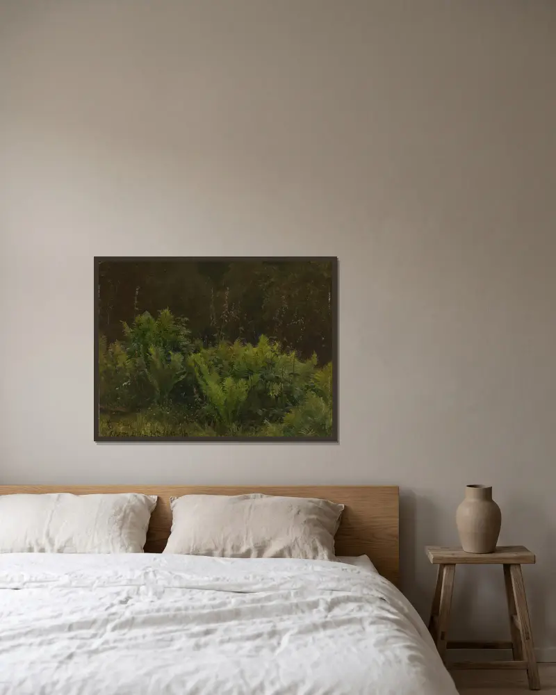 Study of Ferns av Hans Gude inramad på en vägg