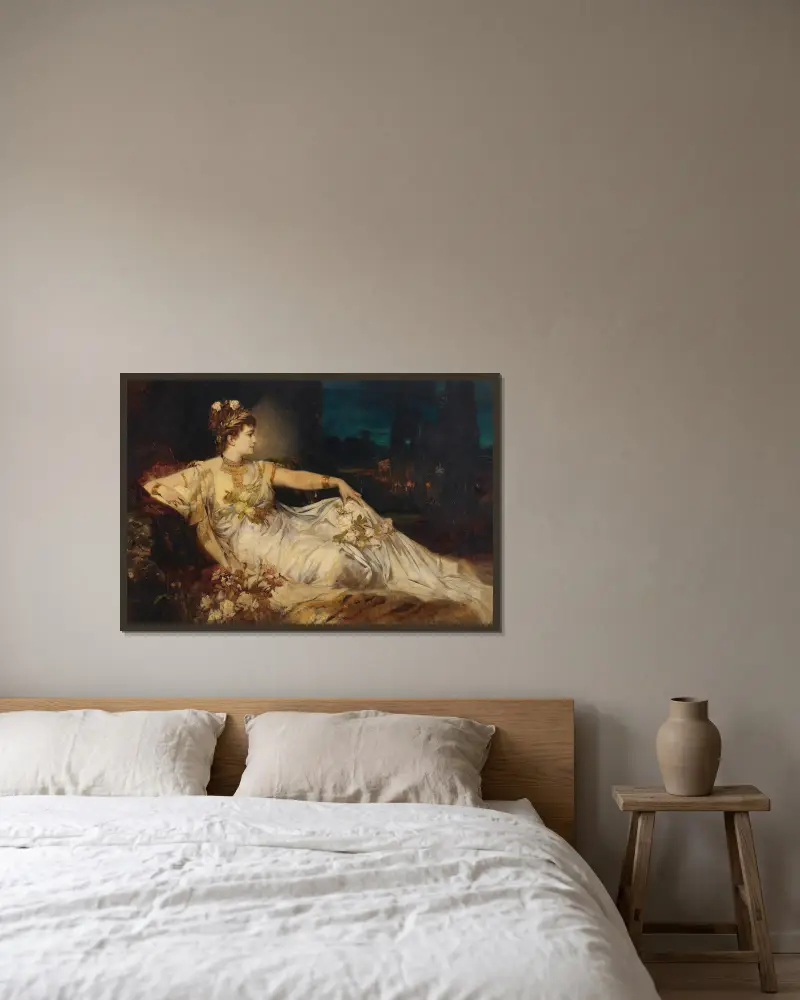 Charlotte Wolter som Messalina av Hans Makart inramad på en vägg