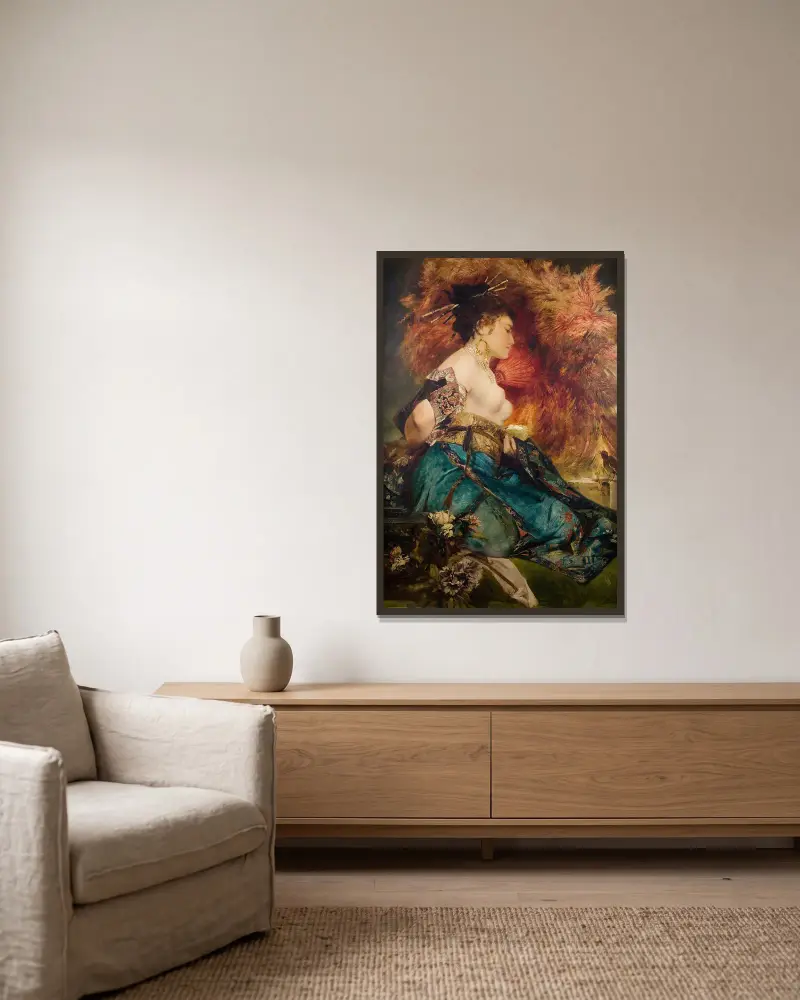 Die Japanerin von Hans Makart gerahmt an einer Wand