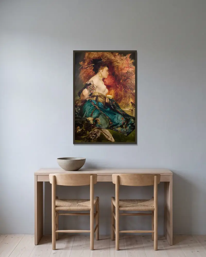 Die Japanerin von Hans Makart gerahmt an einer Wand