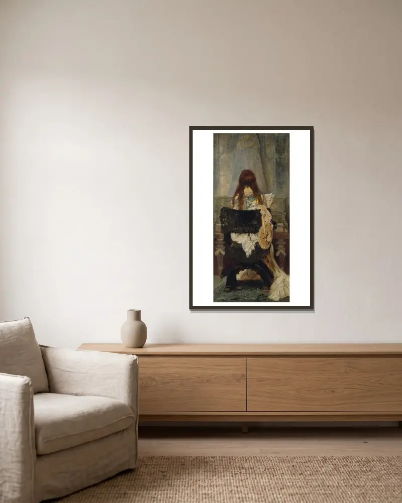Dame am Spinett von Hans Makart gerahmt an einer Wand