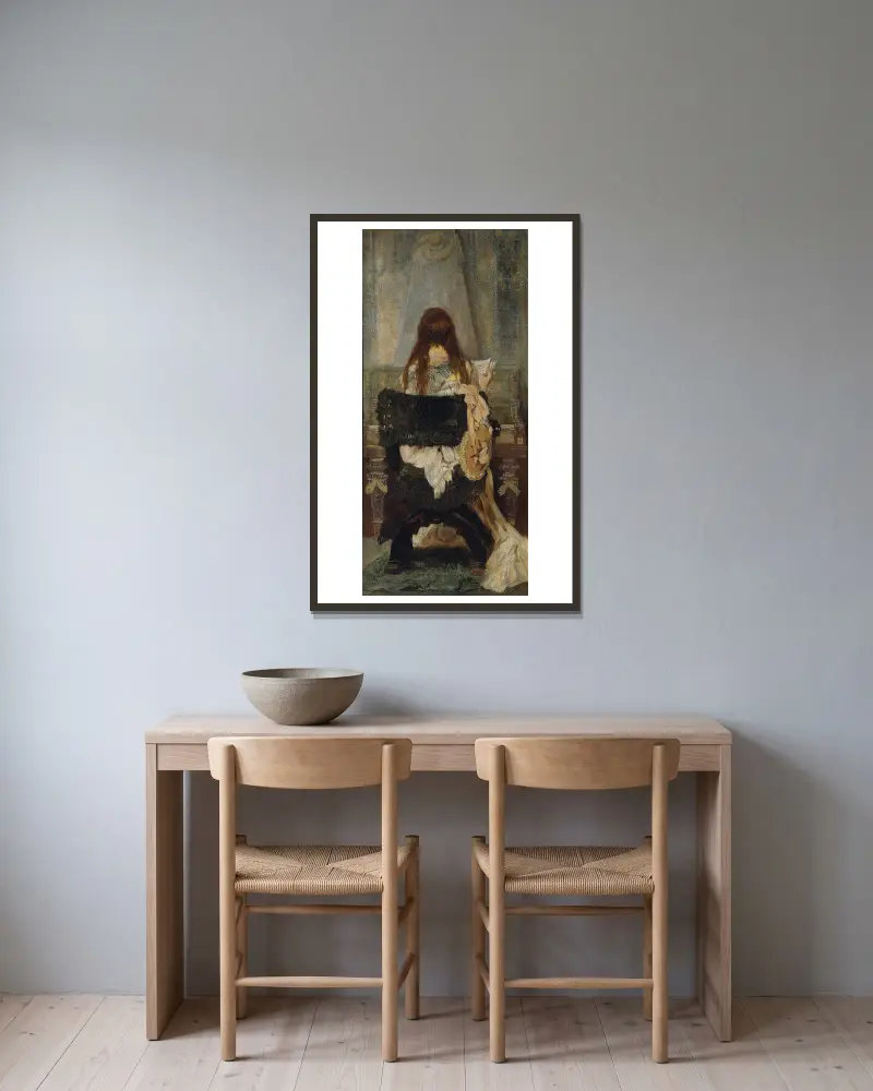 Dame am Spinett von Hans Makart gerahmt an einer Wand