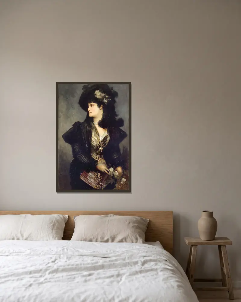 Porträtt av en dam av Hans Makart inramad på en vägg