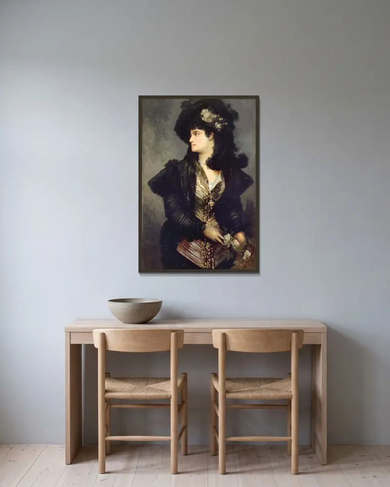 Porträtt av en dam av Hans Makart inramad på en vägg