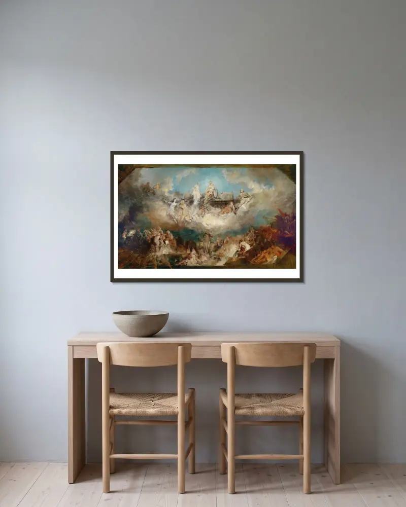 Nibelungenborgens undergång i Rhen av Hans Makart inramad på en vägg