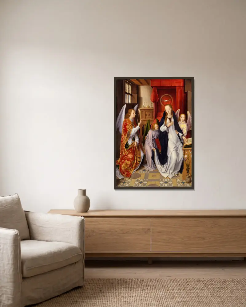 Zwiastowanie, Hans Memling w ramie na ścianie
