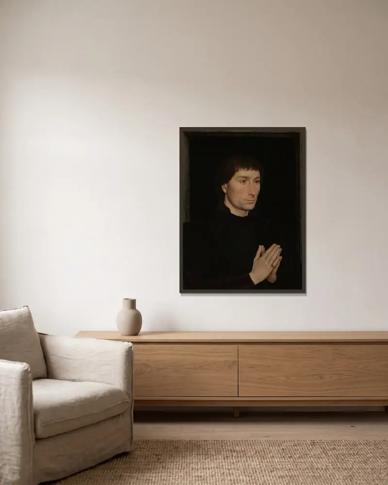 Tommaso di Folco Portinari (1428–1501) av Hans Memling inramad på en vägg