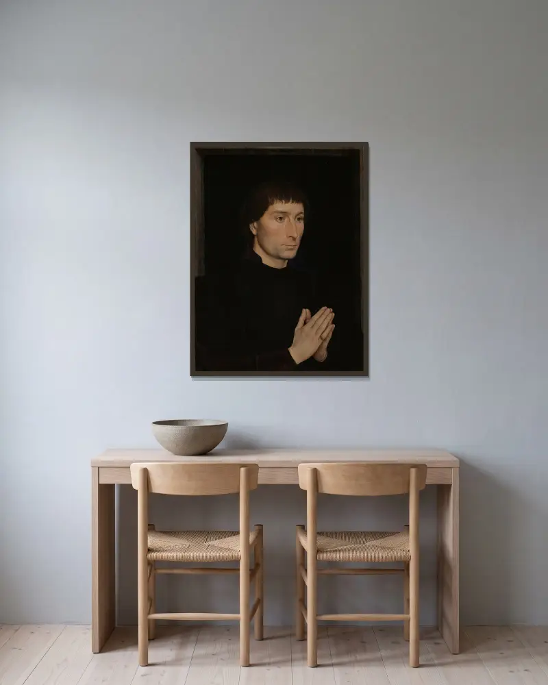 Tommaso di Folco Portinari (1428–1501) av Hans Memling inramad på en vägg