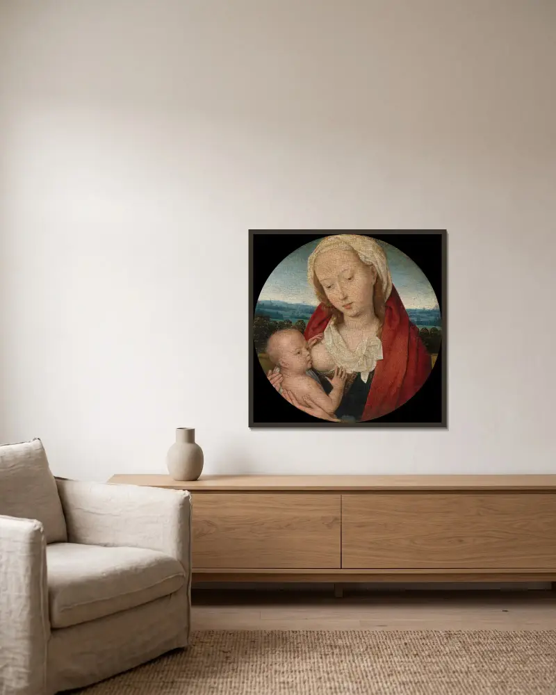 Madona s dítětem, 1475, Hans Memling v rámu na stěně