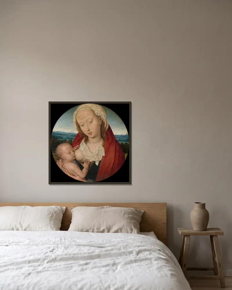 Madona s dítětem, 1475, Hans Memling v rámu na stěně