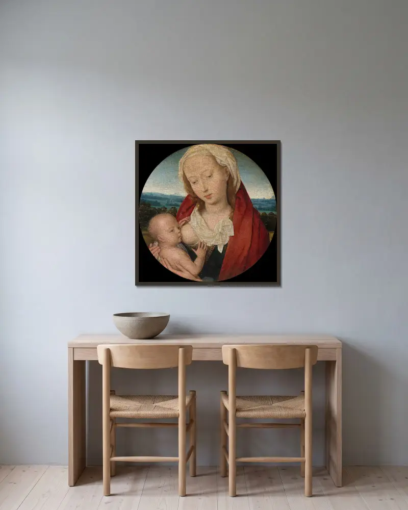 Madona s dítětem, 1475, Hans Memling v rámu na stěně