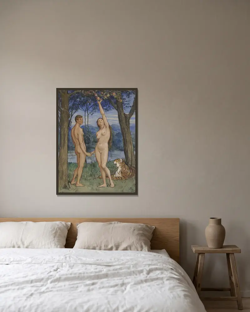 Adam and Eve av Hans Thoma inramad på en vägg