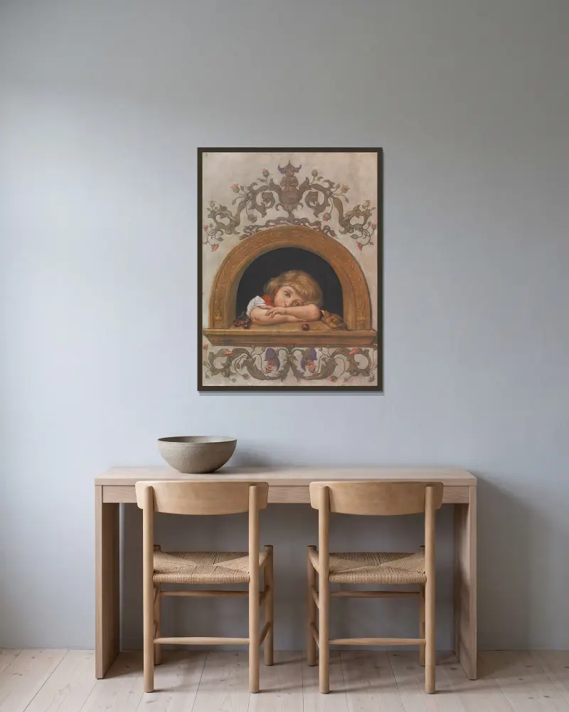 Ella am halbrunden Fenster av Hans Thoma inramad på en vägg