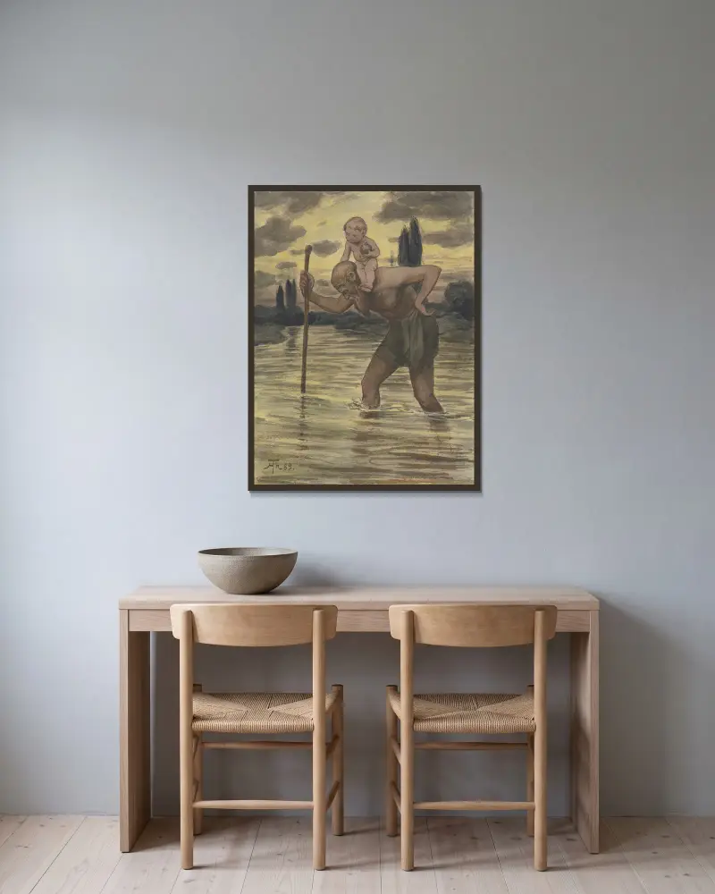 Saint Christopher av Hans Thoma inramad på en vägg