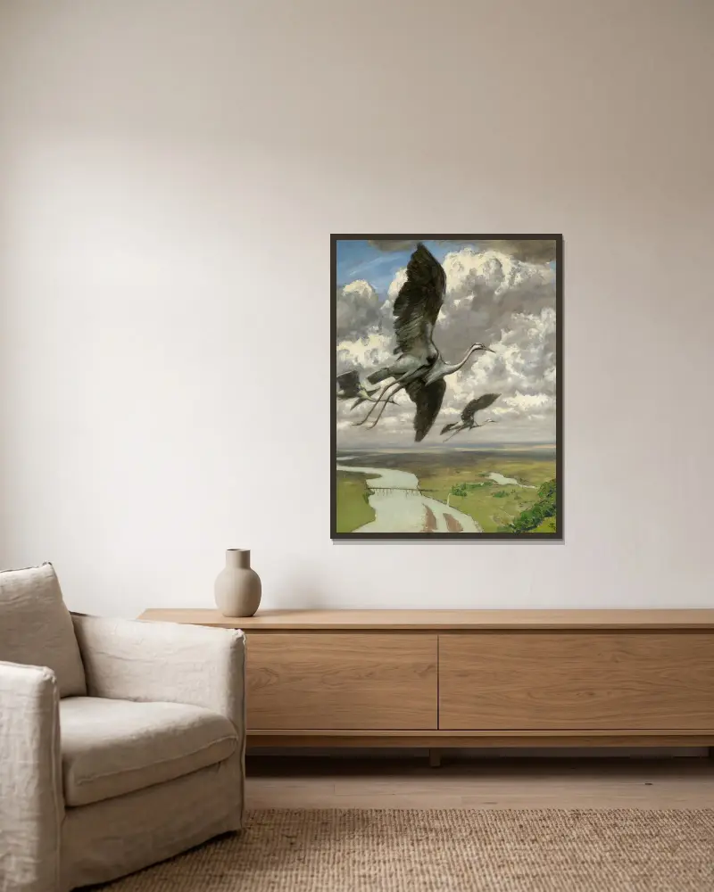 Wondrous birds av Hans Thoma inramad på en vägg