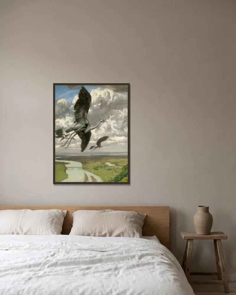 Wondrous birds av Hans Thoma inramad på en vägg
