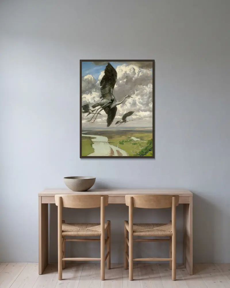 Wondrous birds av Hans Thoma inramad på en vägg
