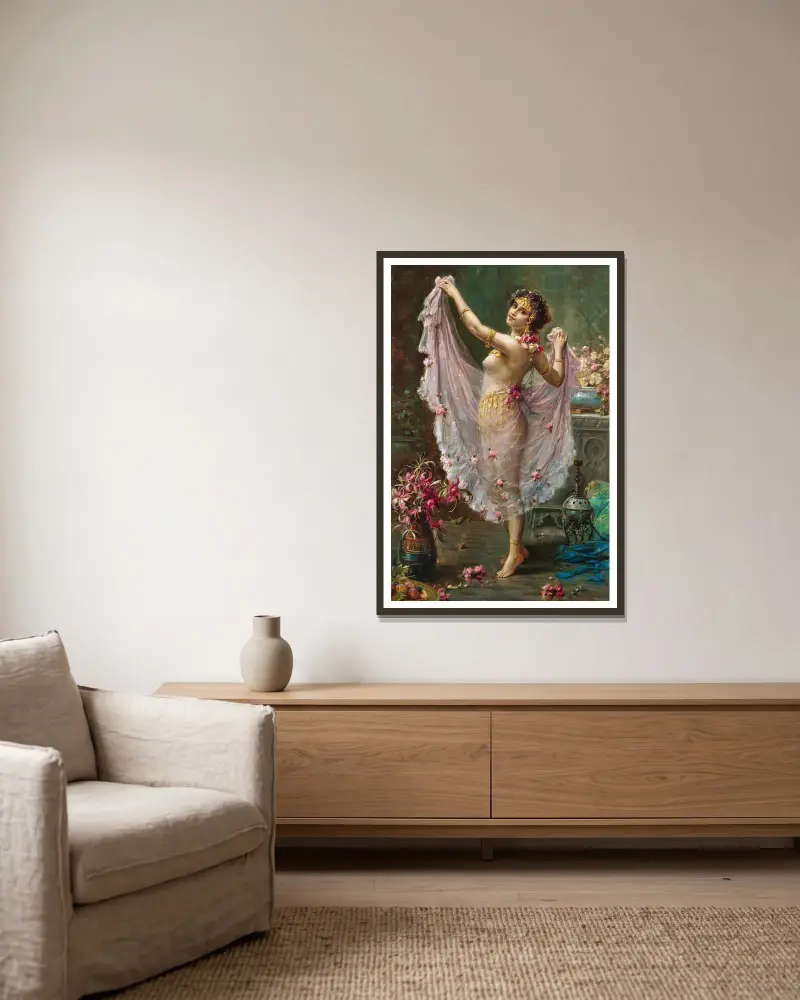 A Harem Dancer av Hans Zatzka inramad på en vägg
