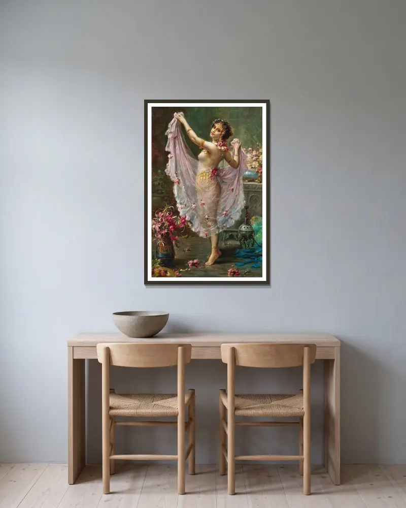 A Harem Dancer av Hans Zatzka inramad på en vägg