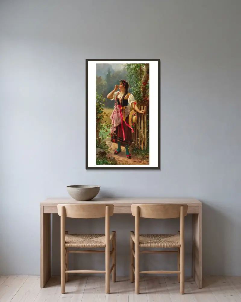 In Glück und Sonne av Hans Zatzka inramad på en vägg