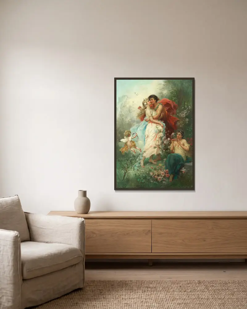 Der Liebesschwur von Hans Zatzka gerahmt an einer Wand