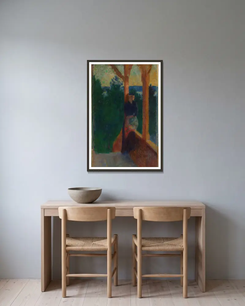 On the Veranda av Harald Sohlberg inramad på en vägg