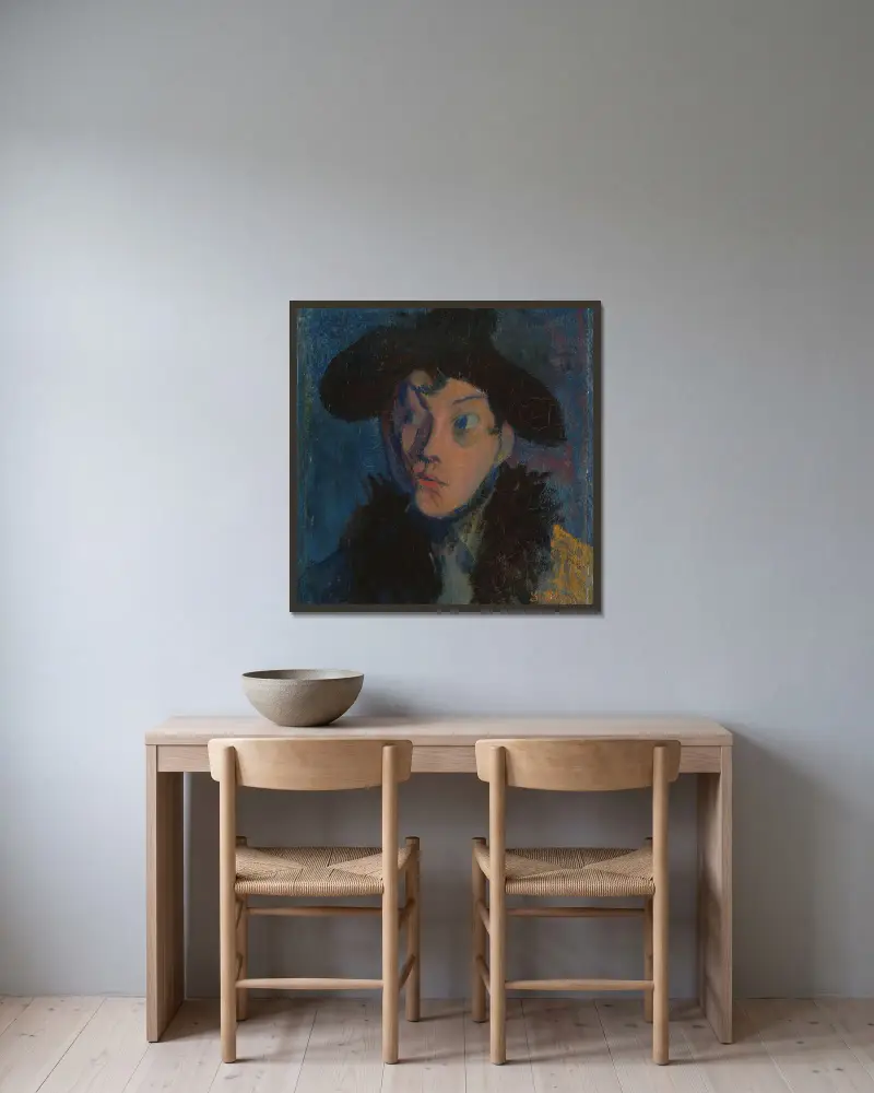 Porträtt av Eugenie av Harald Sohlberg inramad på en vägg
