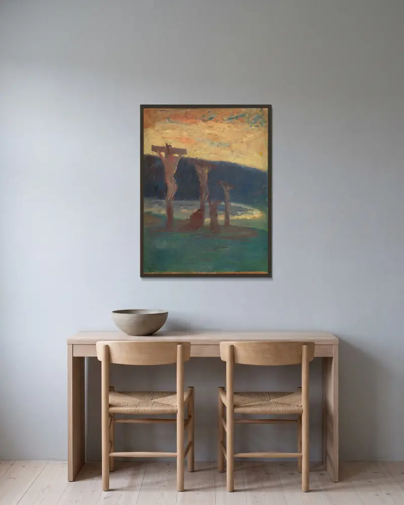 Kreuzigung von Harald Sohlberg gerahmt an einer Wand