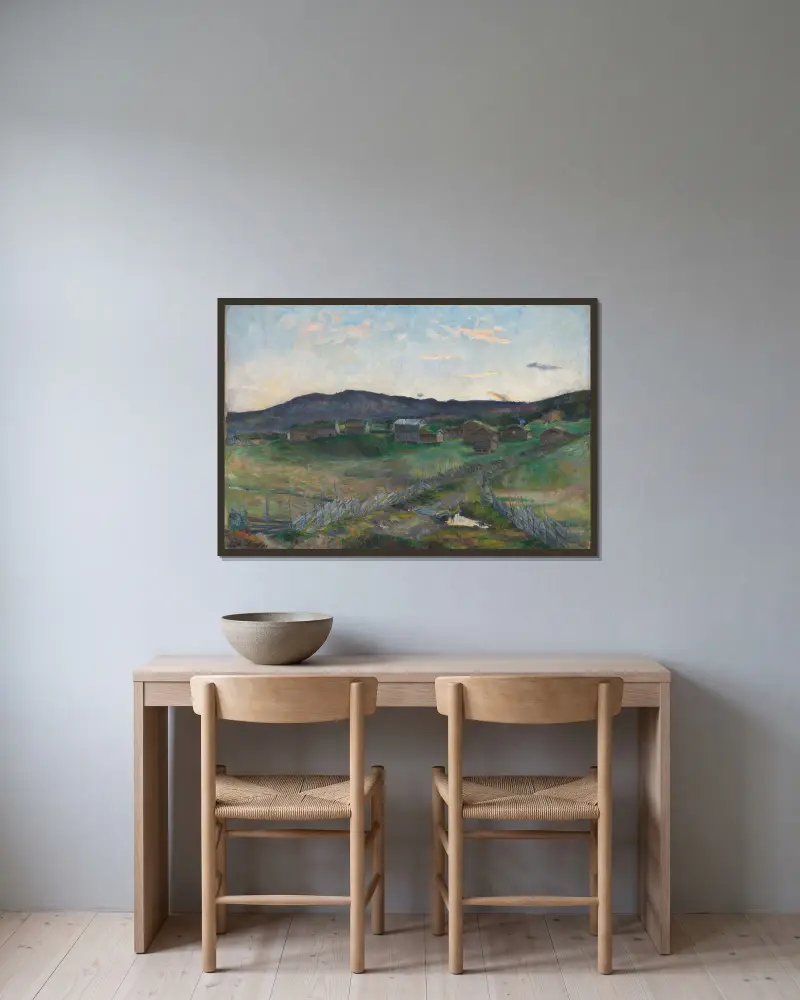 Herbst am Strålsjøen von Harriet Backer gerahmt an einer Wand