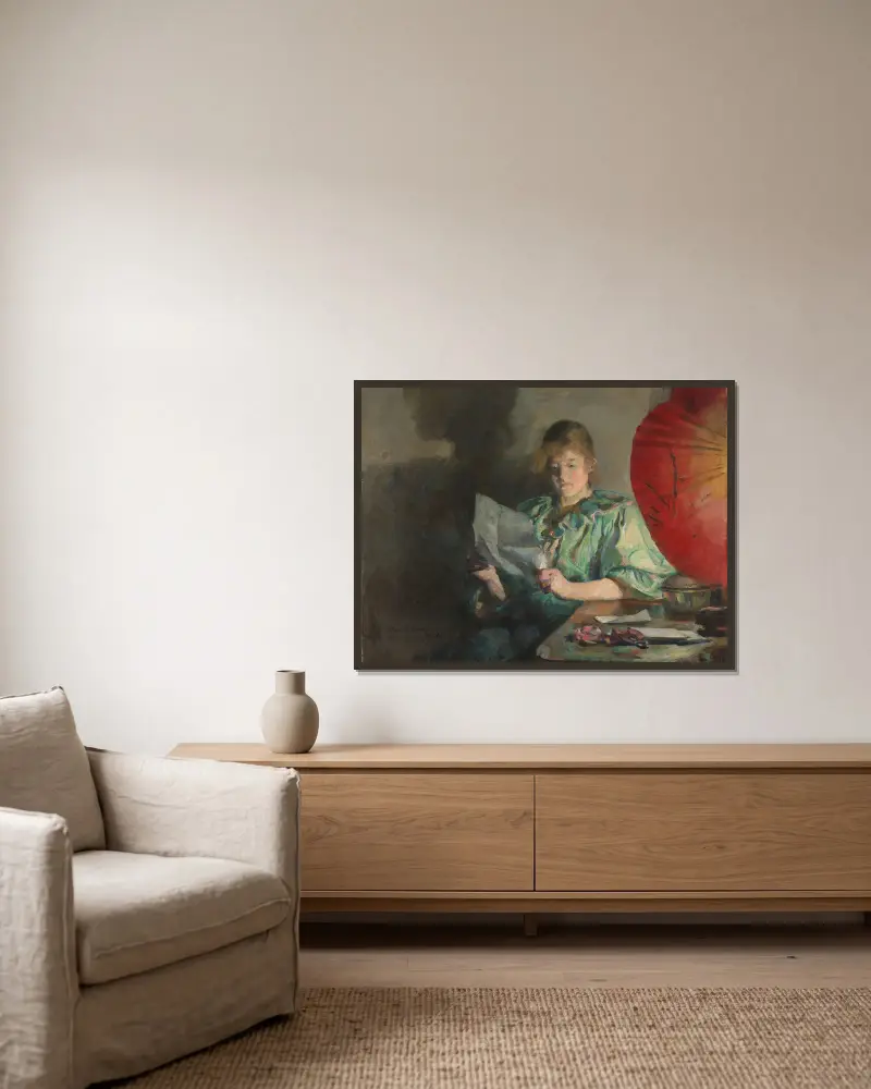 Wieczór, wnętrze, Harriet Backer w ramie na ścianie