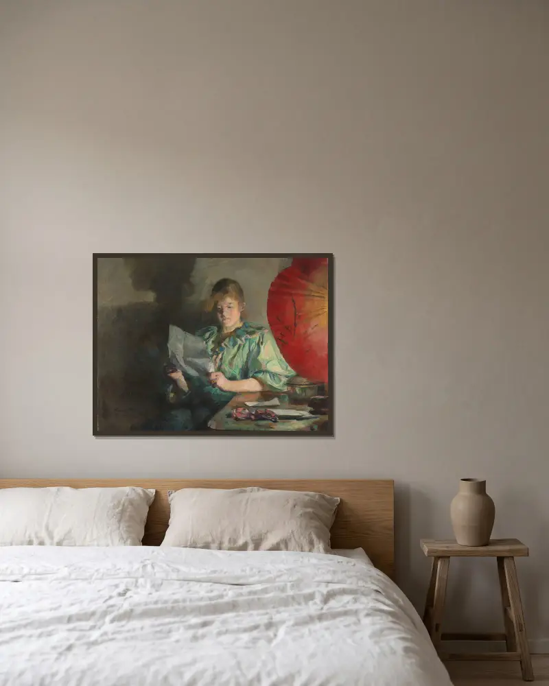 Wieczór, wnętrze, Harriet Backer w ramie na ścianie