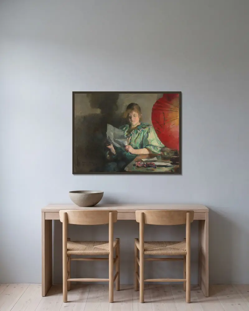 Wieczór, wnętrze, Harriet Backer w ramie na ścianie