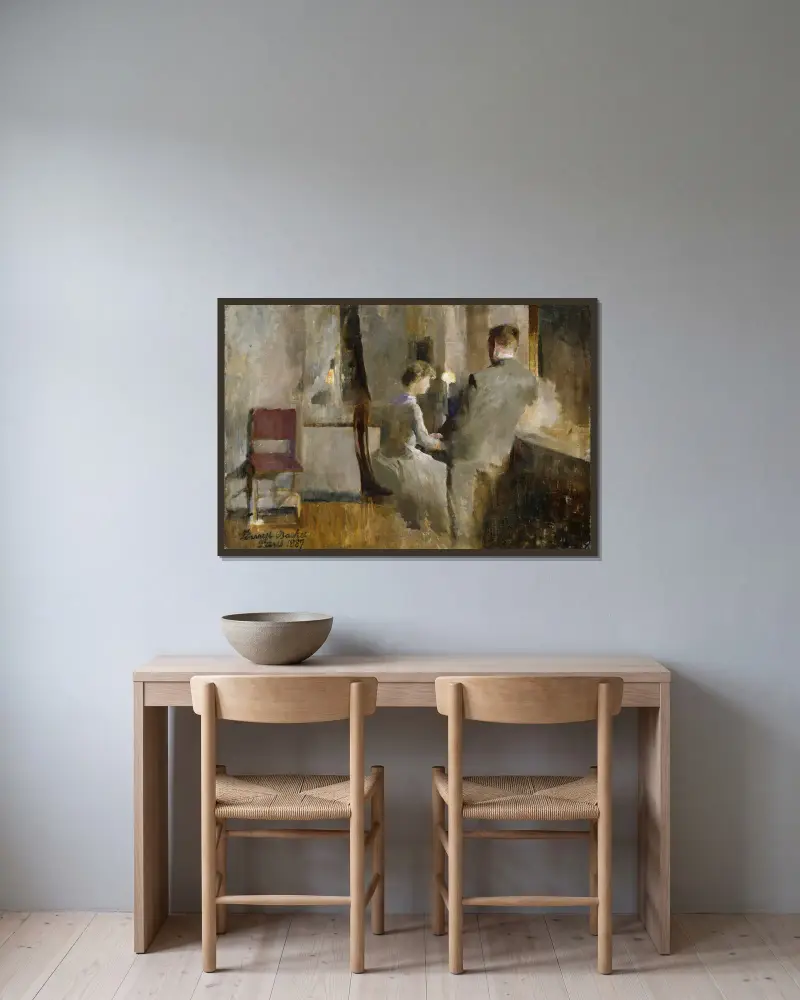 Music, Interior from Paris av Harriet Backer inramad på en vägg