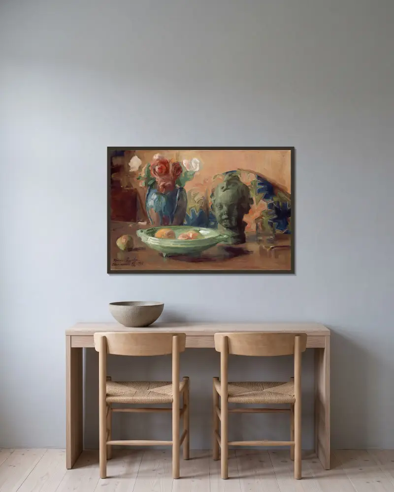 Stilleben von Harriet Backer gerahmt an einer Wand