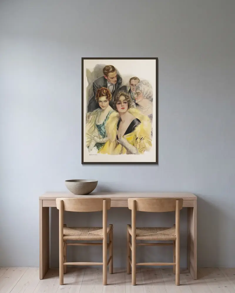 Harrison Fisher-flickor, plansch 7 av Harrison Fisher inramad på en vägg