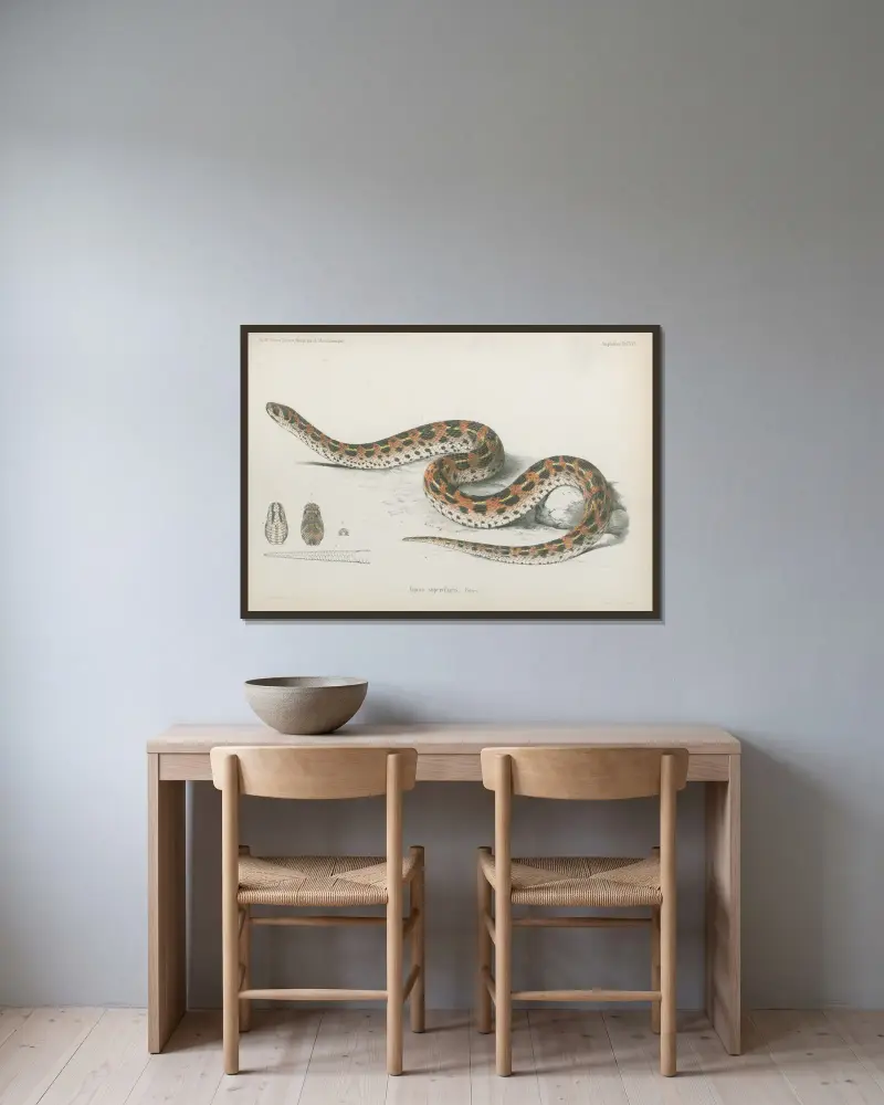 Vipera superciliaris av Wilhelm Karl Hartwich Peters inramad på en vägg