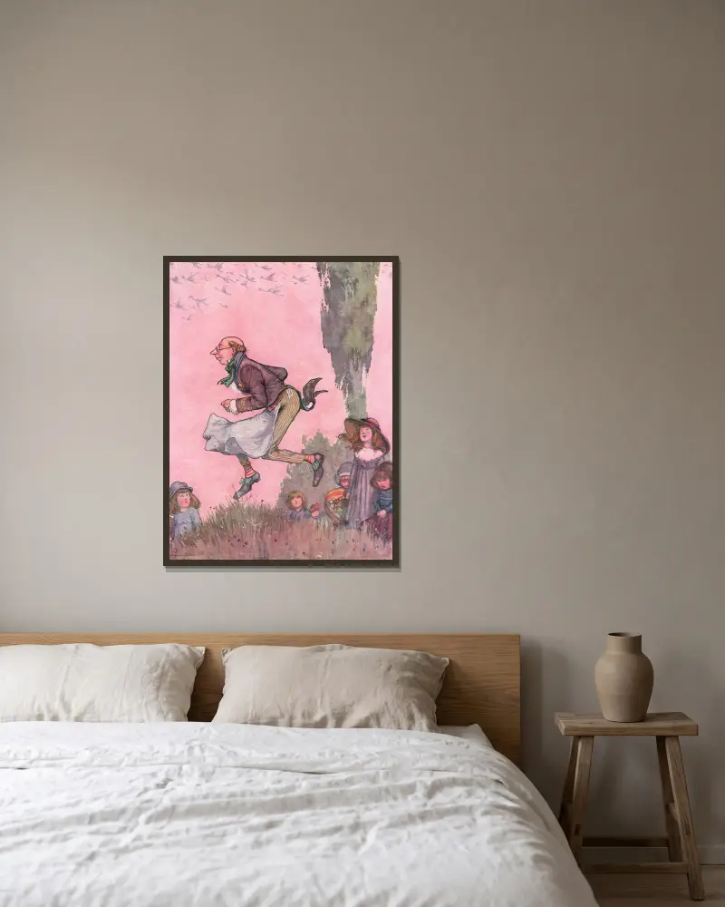 Er folgte ihm mit höchster Geschwindigkeit von William Heath Robinson gerahmt an einer Wand