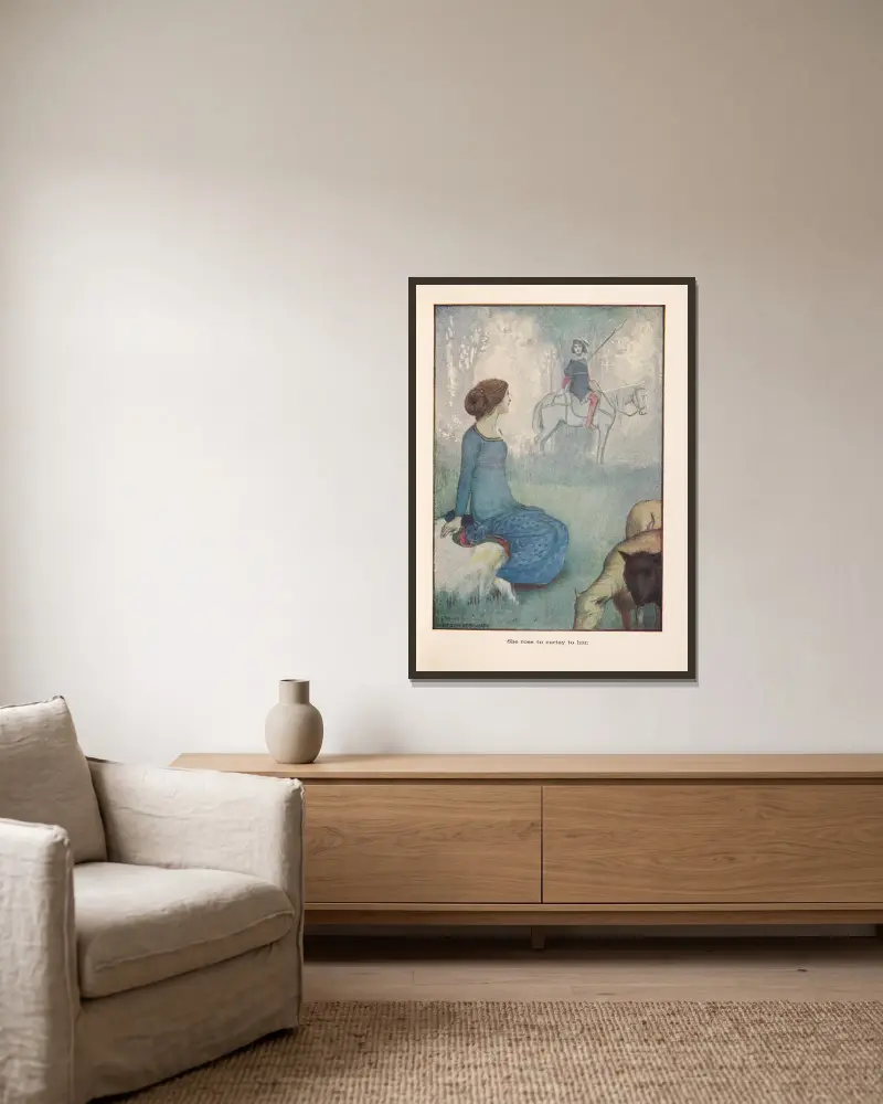 Griselda; Sie erhob sich, um sich vor ihm zu verneigen von William Heath Robinson gerahmt an einer Wand