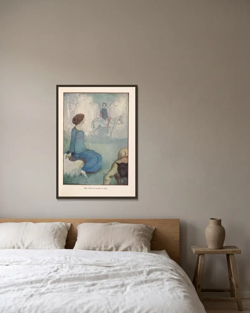Griselda; Sie erhob sich, um sich vor ihm zu verneigen von William Heath Robinson gerahmt an einer Wand